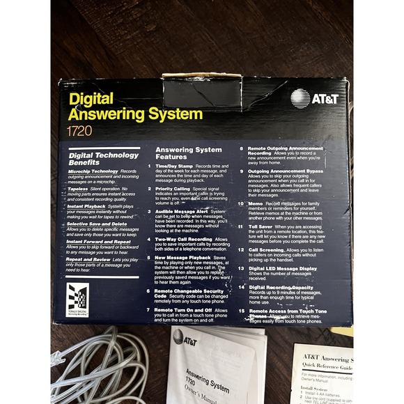 Genuine AT&T 1720 Tapeless Digital Answering System Box Included VTG  1993 - Picture 3 of 4